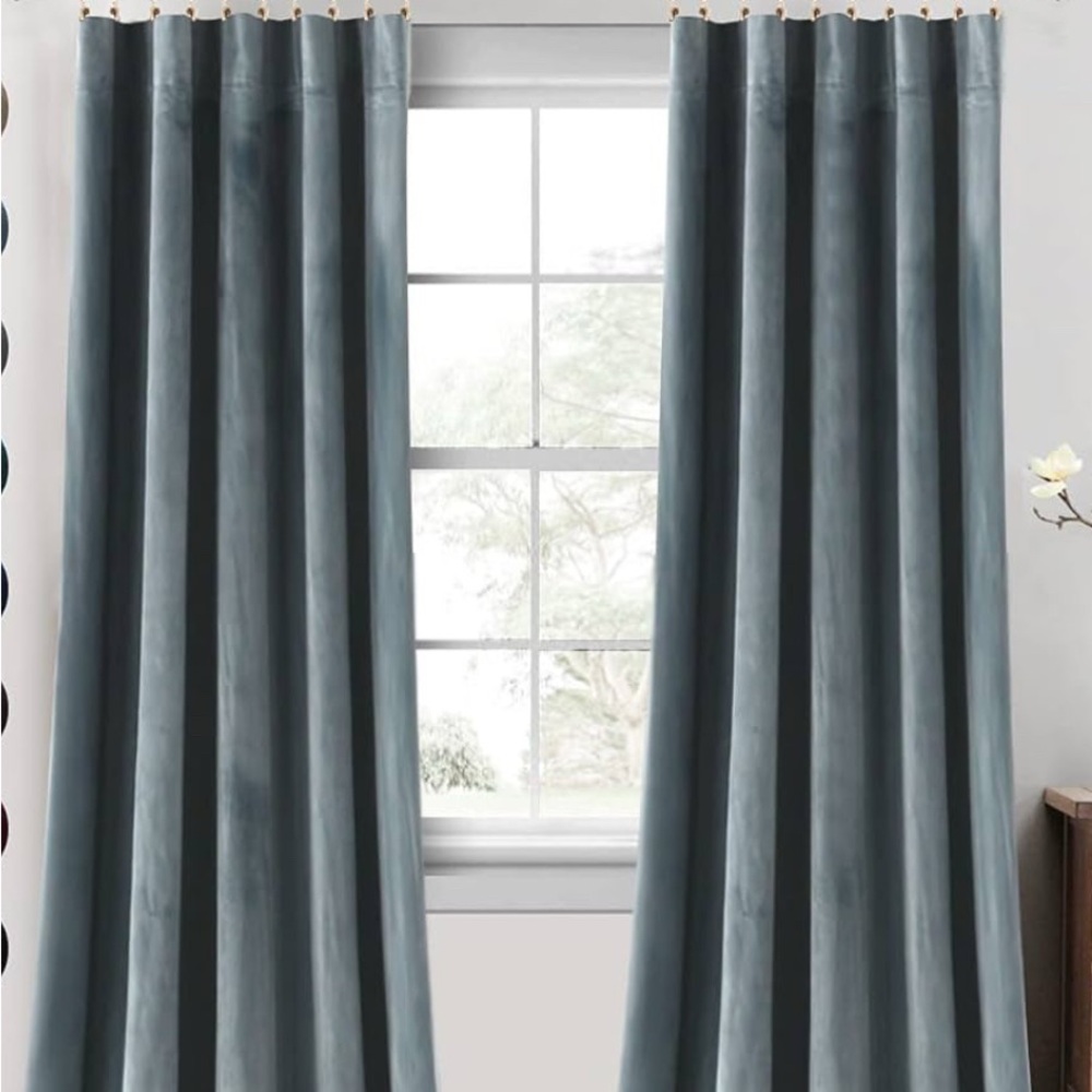 Floor-Length Velvet Curtains Stone Blue (blue/grey) like new. 
2 panels 55”x 84”